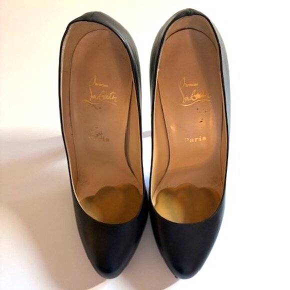 Christian Louboutin Black Leather Platform Round Toe Pump | 5" Heel | Sz 39 - Picture 7 of 16